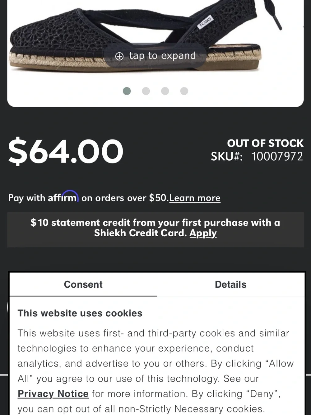 TOMS w 7 tie up black flats